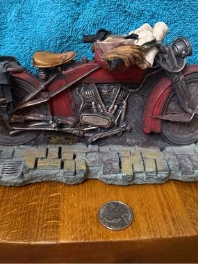 Vintage-Style Red Motorcycle Figurine with Tan Seat